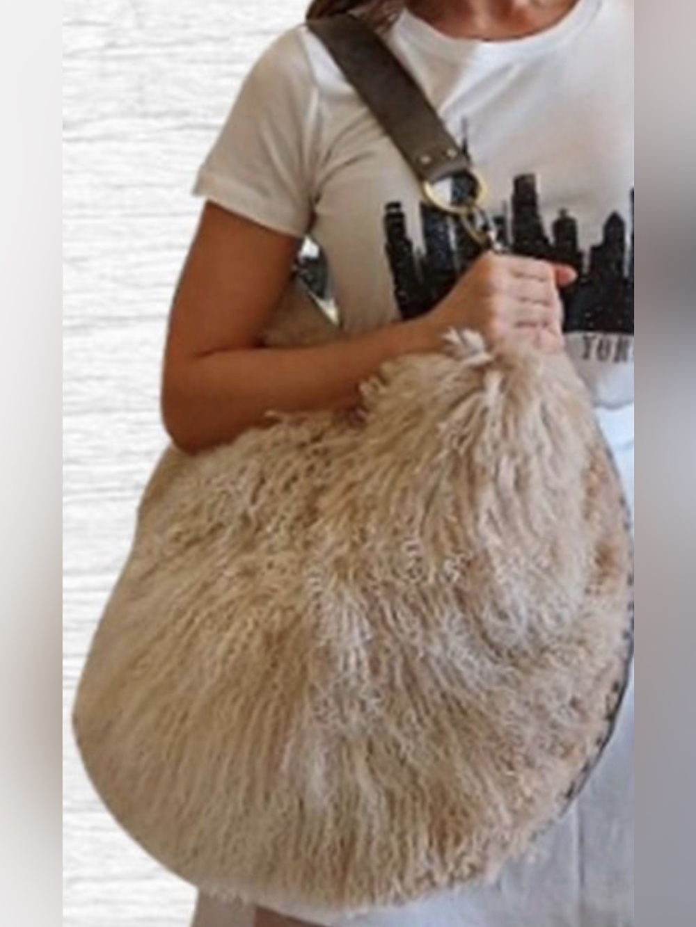 Rebellion by Stephanie Wheat plush Beige Faux Fur Shoulder Bag - Soft Everyday